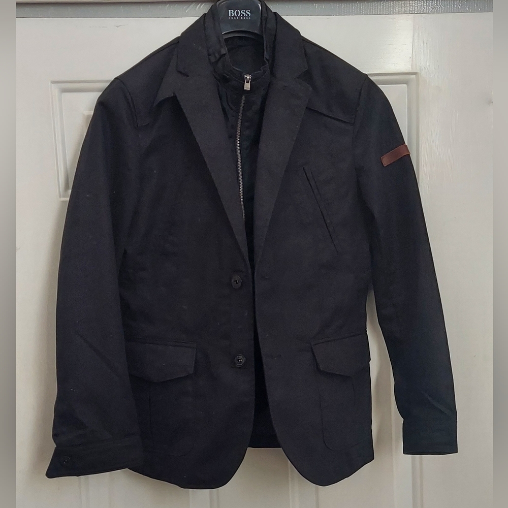 JACK & JONES MEN'S BLACK COTTON REMOVABLE ZIPPER BIB SLIM FIT JACKET SIZE XS NEW